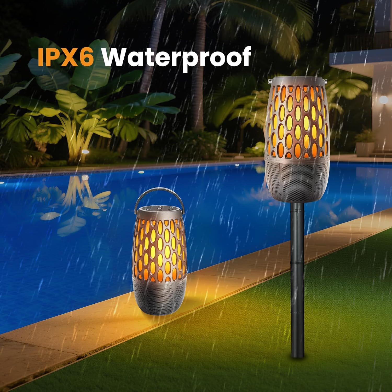 Outdoor LED Flame Speaker,Waterpoof IPX6 with Flame Lights,10W HD Stereo Sound