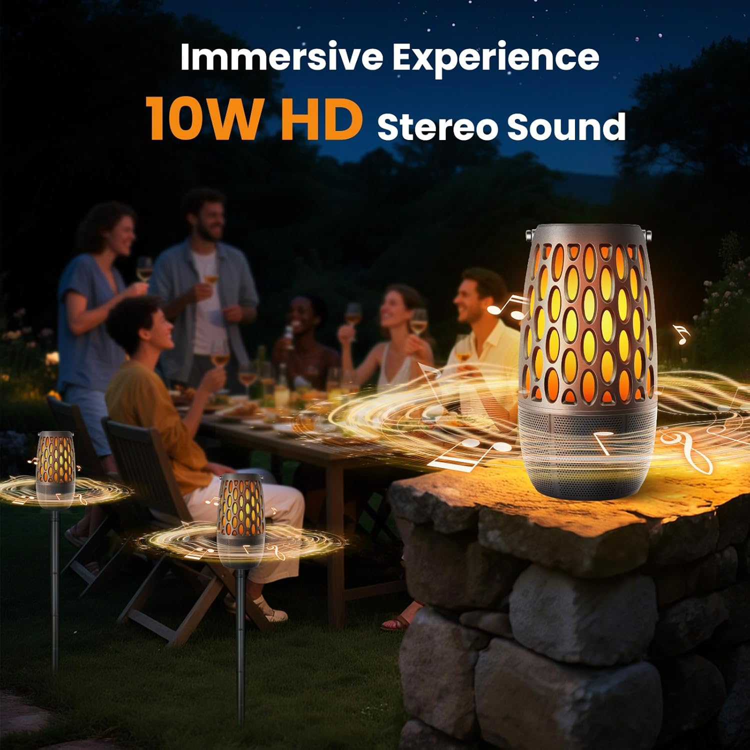 Outdoor LED Flame Speaker,Waterpoof IPX6 with Flame Lights,10W HD Stereo Sound