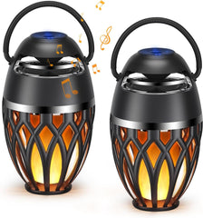 2 Pack Outdoor Bluetooth Speakers,Wireless Speaker with LED Flame Speaker BT 5.0