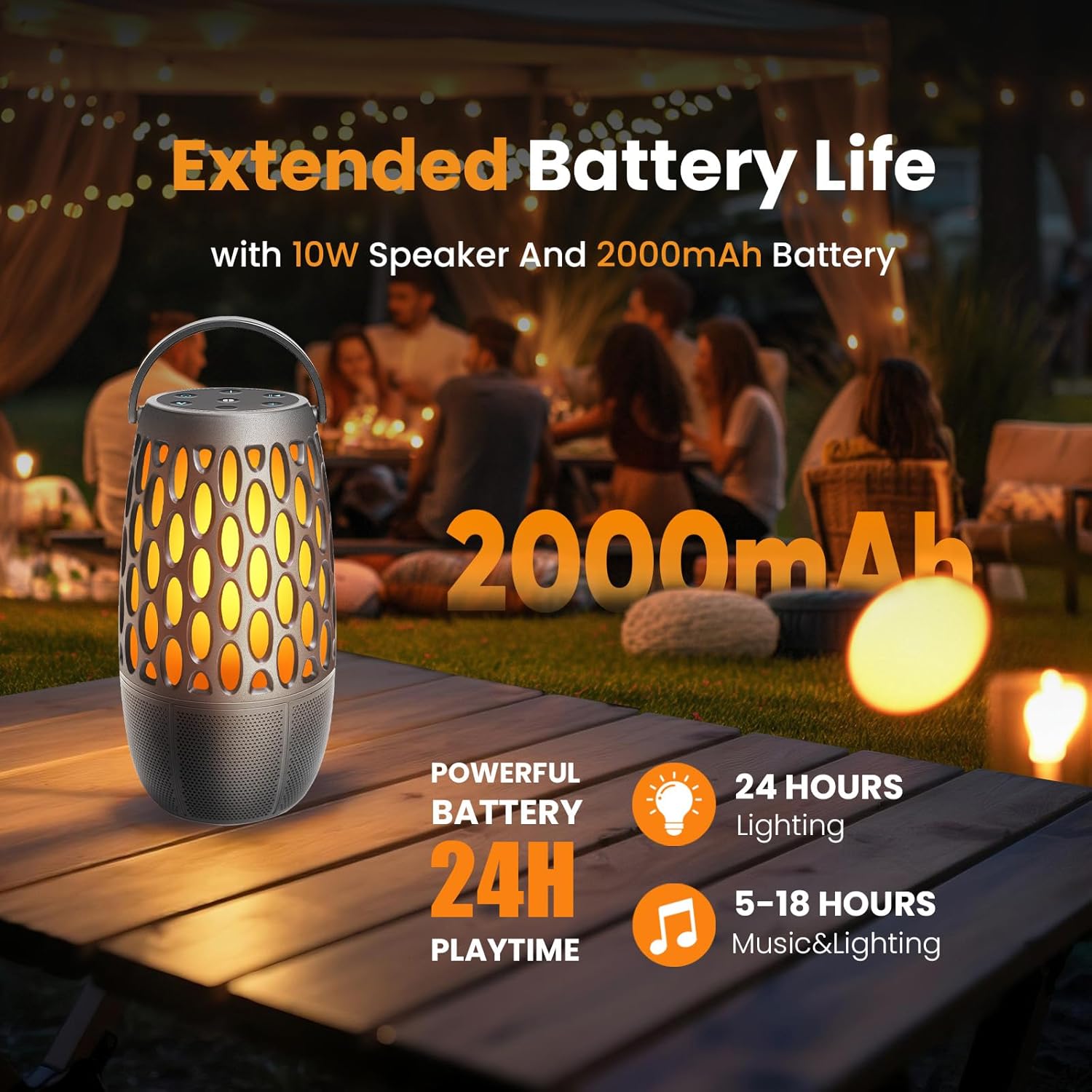 Outdoor LED Flame Speaker,Waterpoof IPX6 with Flame Lights,10W HD Stereo Sound