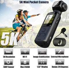 Body Camera 5K with External Microphone, Video & Audio Mini Vlog Camera