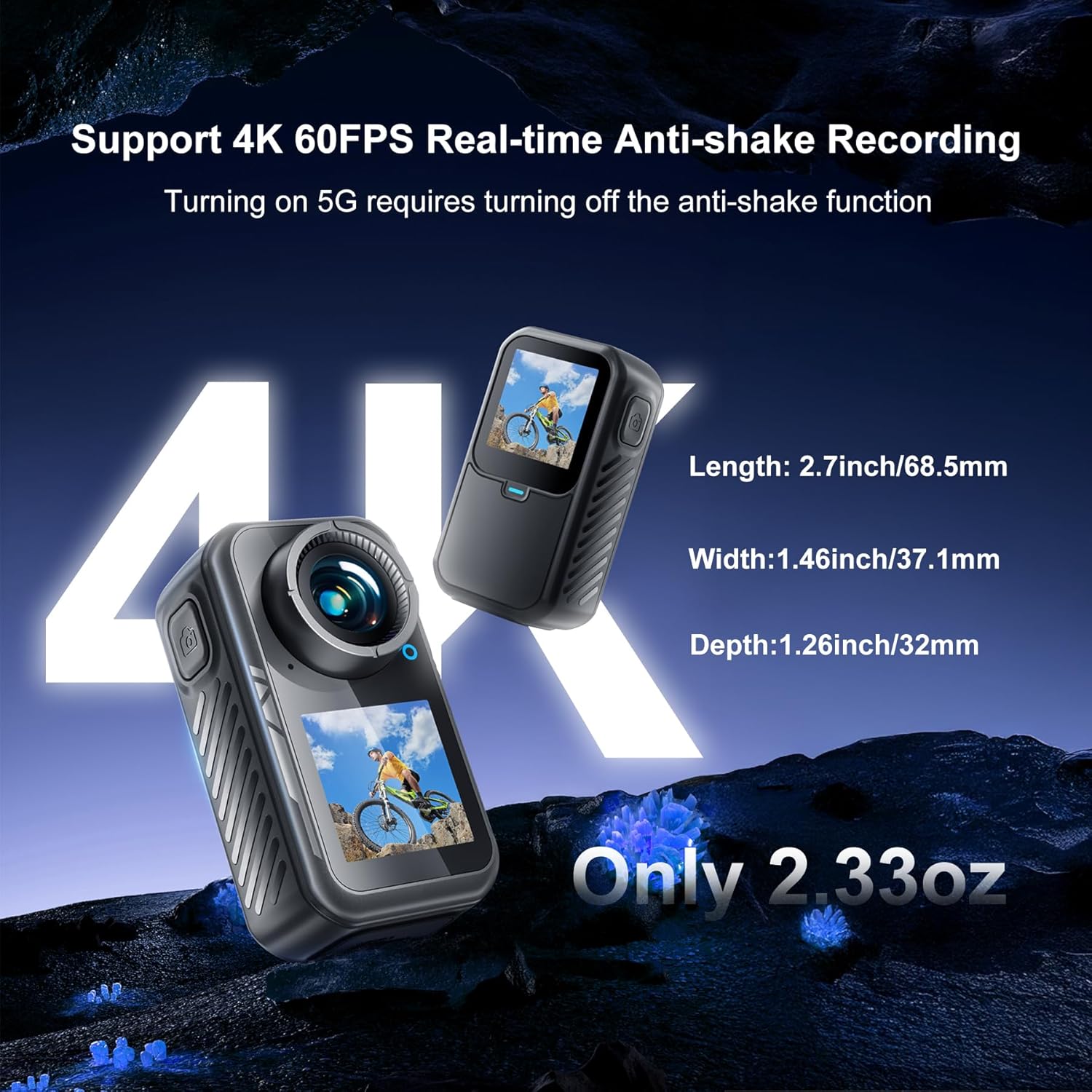 Mini Action Camera 4K | 128G Thumb Sports Camera with EIS Stabilization